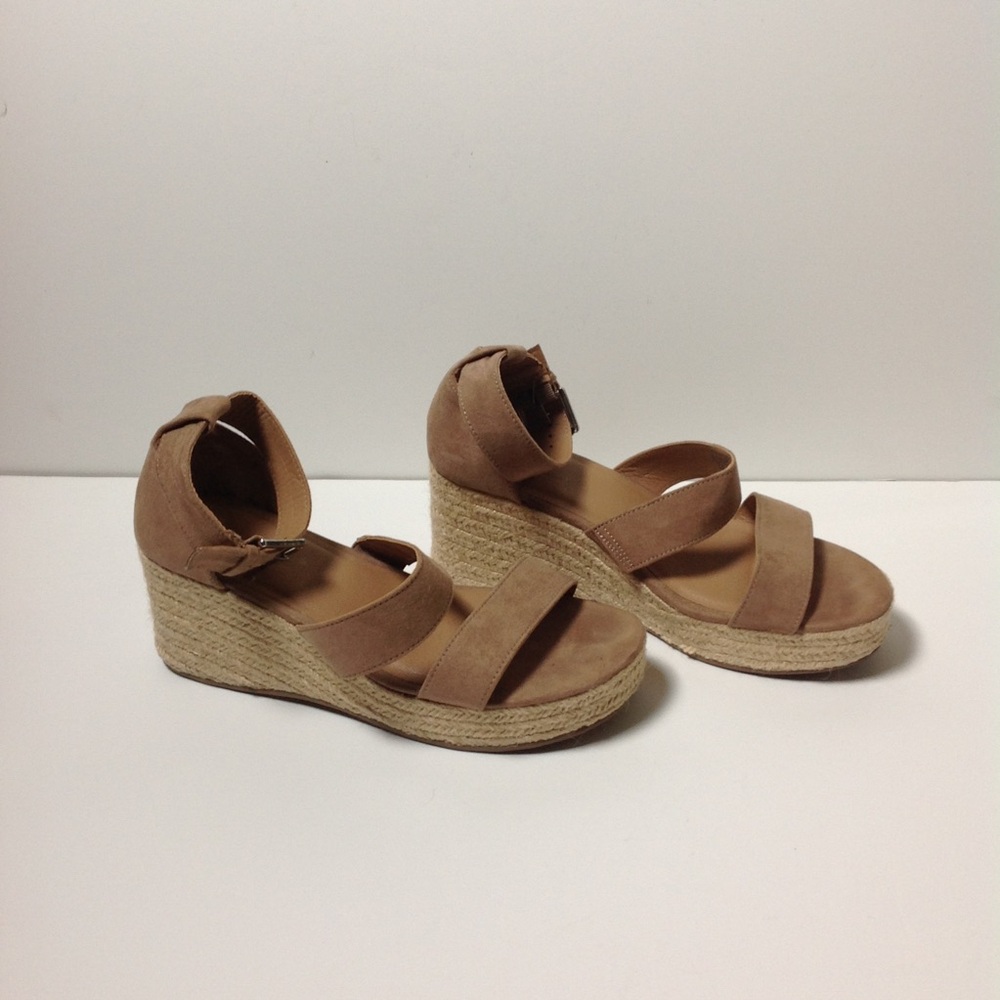 Women's Wedge Espadrilles Sandals Tan Brown Beige w/ Ankle Strap Buckle